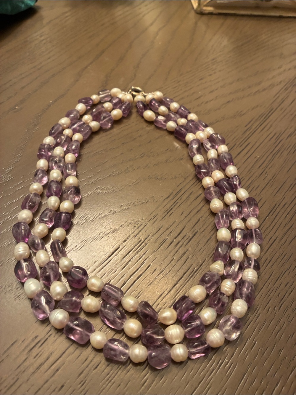 Multi-Strand Purple Bead and Pearl Necklace